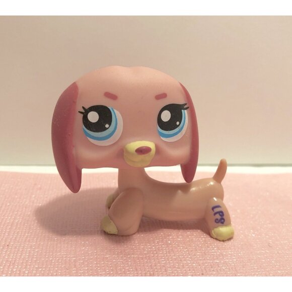 Littlest Pet Shop LPS # 1306 Pink Mauve Dachshund Dog Blue Eyes Authentic - Picture 3 of 3